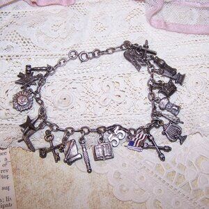 Sterling Silver Charm Bracelet with 20 Charms - Masonic & Religious Theme | 7.25